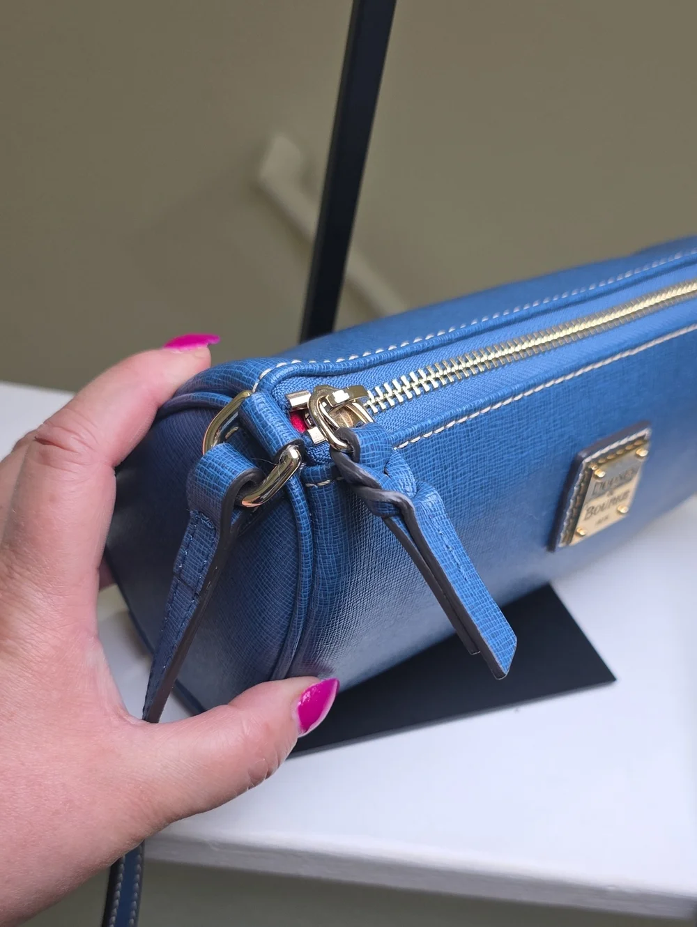 Dooney & Bourke Denim Blue Leather Barrel Minibag Crossbody EUC